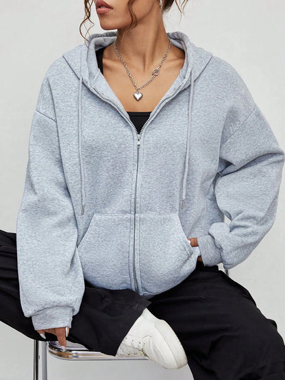 Profashion  Solid Zipper Hoodie Women Warm Fleece Hoodies Autumn Casual Hoody  Street Pocket Sportswear Oversized All-Match Female veste