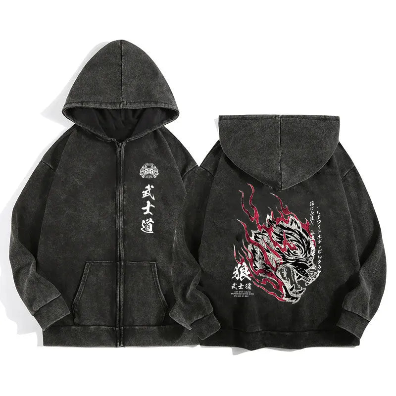Darc Wolves Sport Zip Up Hoodies for Unisex Cotton Print Gothic Harajuku Jacket Hooded Sweatshirts Casual Manga Pullover