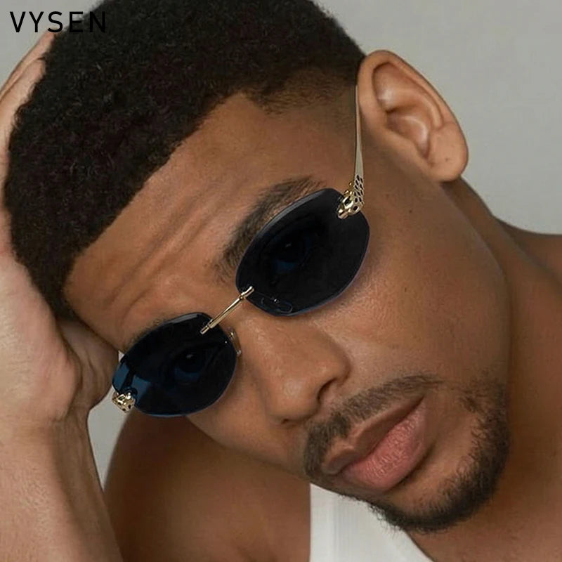 Vintage Rimless Oval Punk Sunglasses Men Luxury Designer Leopard Head Frameless Sun Glasses Hip Hop Outdoor Shades Eyewear