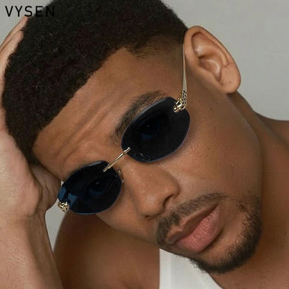 Vintage Rimless Oval Punk Sunglasses Men Luxury Designer Leopard Head Frameless Sun Glasses Hip Hop Outdoor Shades Eyewear