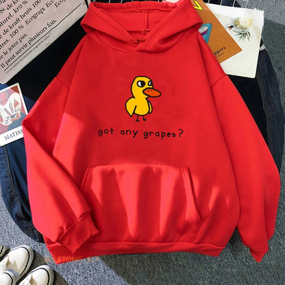 The Duck Song Got Any Grapes Printed Hoodies Kawaii Cartoon Women Sweatshirts Fashion Casual HipHop Sweatshirt Harajuku Unisex