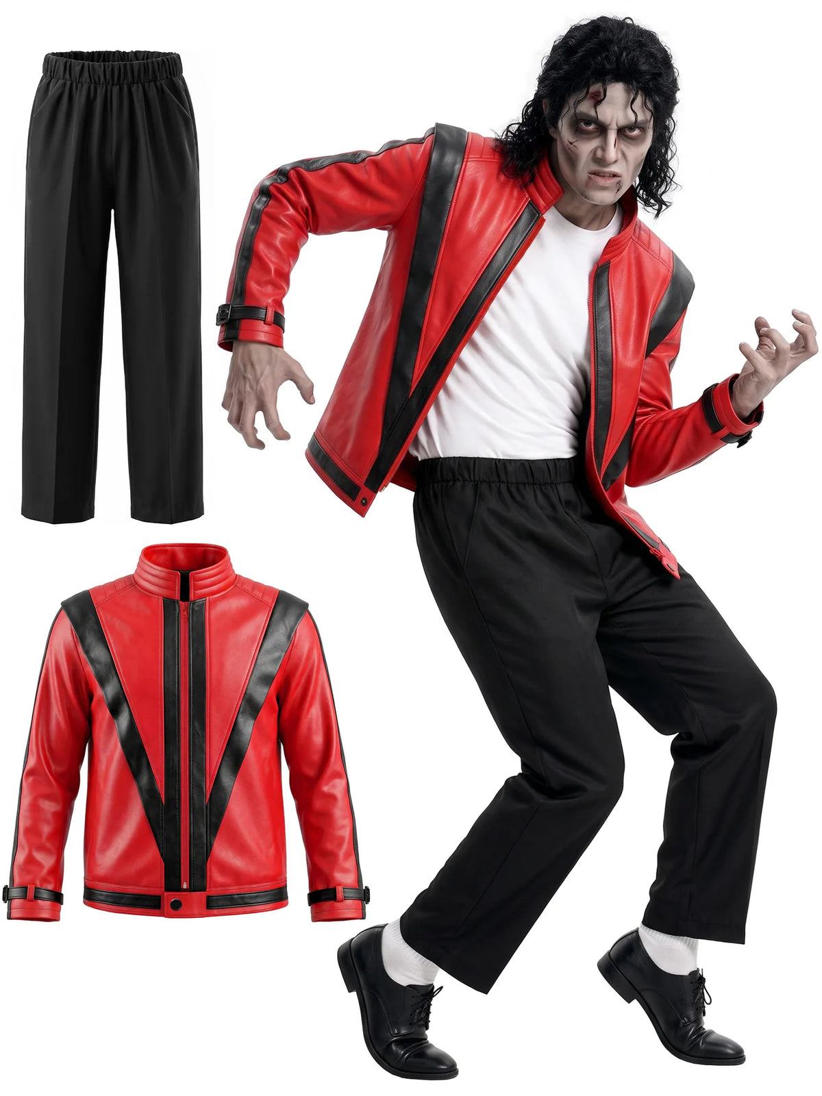 Adults Michael Red Faux Leather Jacket Pant Set Jackson Fashion Music Idol Character Creative Halloween Stage Performance Suits
