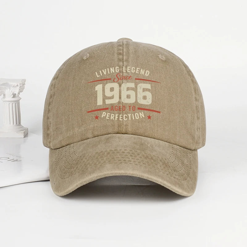 "Living Legend Since 1966" Washed Baseball Cap Adjustable Unisex Gift For Vintage Lovers