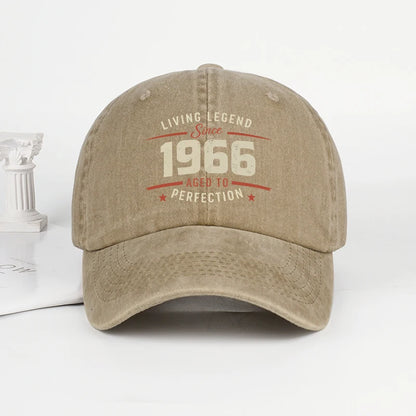 "Living Legend Since 1966" Washed Baseball Cap Adjustable Unisex Gift For Vintage Lovers