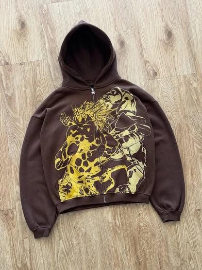 Jojo Bizarre Adventure Silver Chariot Zip Up Hoodies Women Y2k Oversized Hoodie Hip Hop Couples Harajuku Street Men Sweatshirt