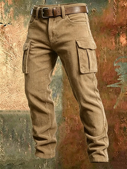 Spring Summer Stylish Straight Cargo Pants Men Casual Texture Corduroy Trousers For Men Daily Leisure Loose Pant Streetwear