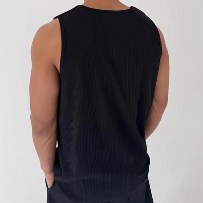 Men's White Ribbed Tank Top Summer Loose Fit Round Neck Gym Workout Sleeveless T-Shirt Sport Breathable Muscle Vest