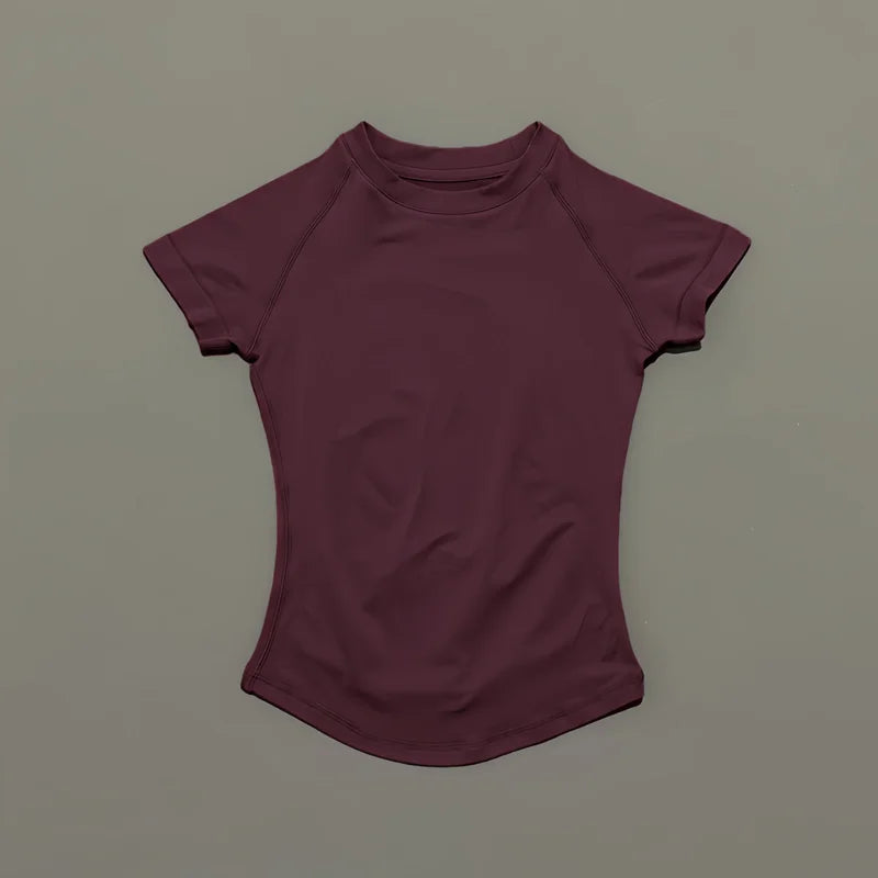 Histello Women Short Sleeve Sports T-Shirt Round Neck Breathable Stretchy Quick Dry Top Yoga Gym Running Fitness Activewear