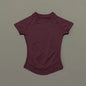 Histello Women Short Sleeve Sports T-Shirt Round Neck Breathable Stretchy Quick Dry Top Yoga Gym Running Fitness Activewear