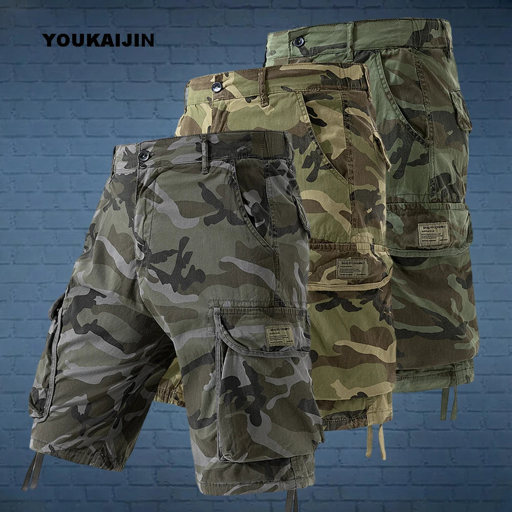 Men's Camo Cargo Shorts Outdoor Multi-Pocket Cotton Casual Shorts Summer Half Pants Breathable Shorts