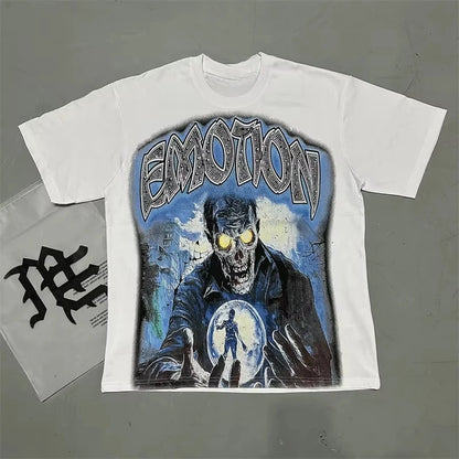 Unisex Couple Street Style Angel Print Summer Top Round Neck Short Sleeve T-Shirt