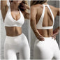 C-B Cross Back Sports Bra Naked Quick Dry Yoga Crop Top Padded Deep V Halter Backless Gym Running Workout Women Athletic Top