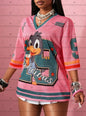 Bird Number 19 Print T Shirt For Women Mesh fabric Striped V-Neck Tee Summer Harajuku Trend Short Sleeve Streetwear Tops