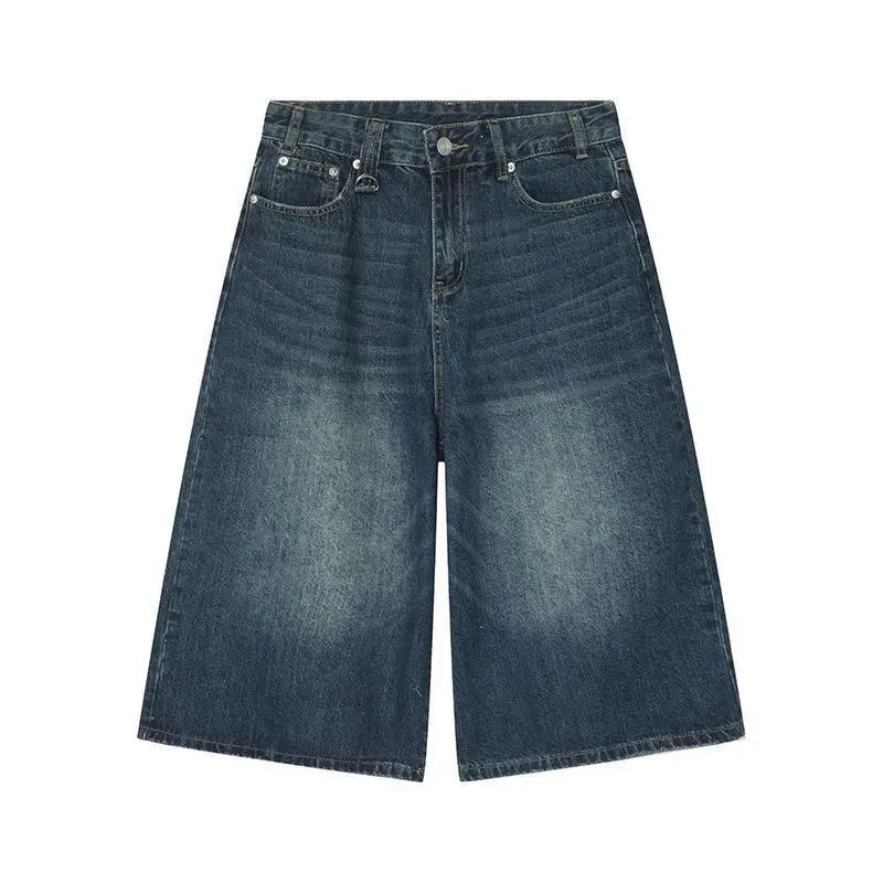 Men's Summer American High Street Retro Gradient Washed Denim Shorts Lazy Youth Trendy Ins New Versatile Casual Capri Pants