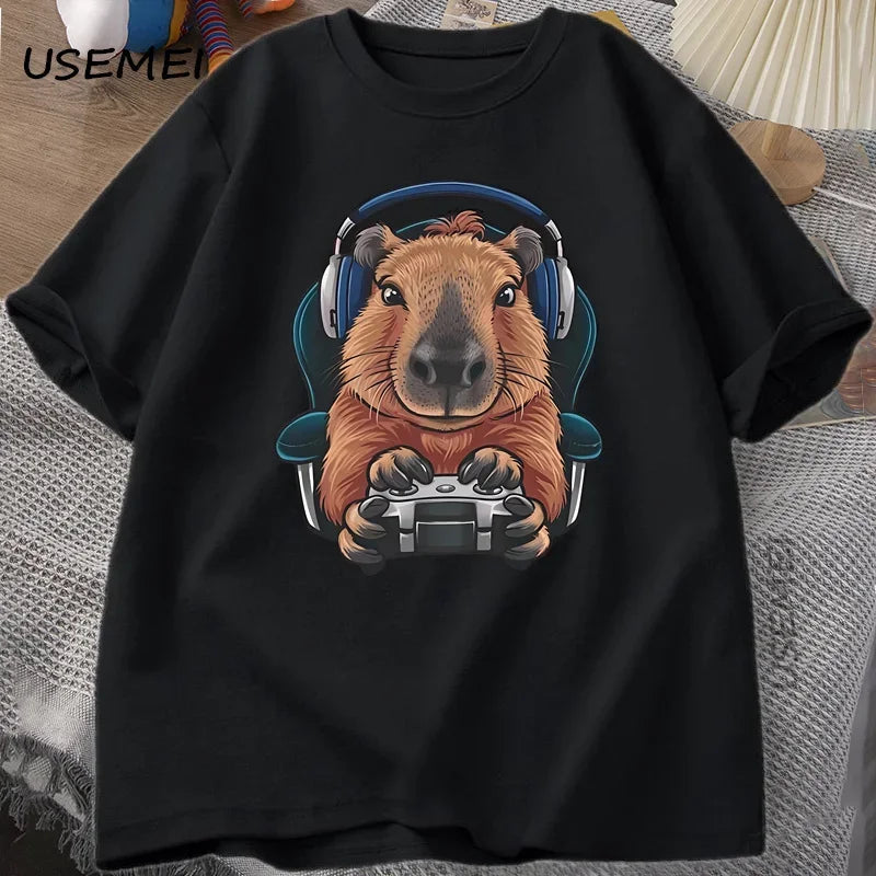 Unisex Gamer Capybara Shirt, Capybara Tank Top, Graphic Cute Rodent T-shirt, Funny Animal Gaming with Controller, Unique