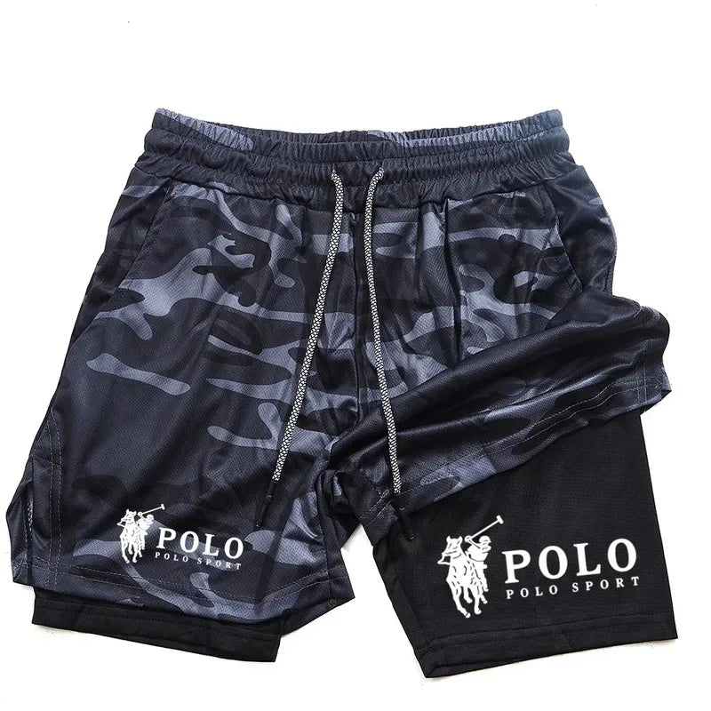 Quick Dry Beach Shorts Printed Double Layer 2-in-1 Fitness Training Sports Boardshorts
