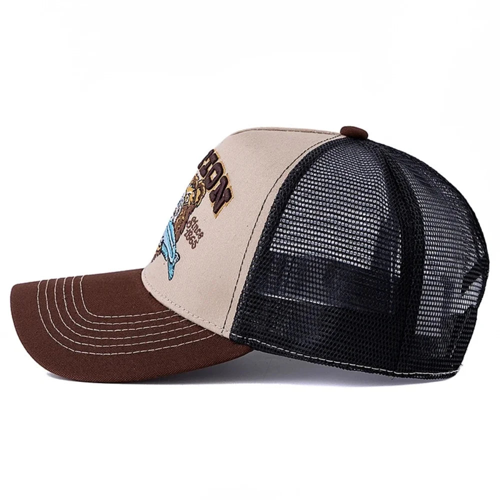 Bear Eating Fish Streetwear Hat Truck Hat Outdoor Skateboarding Hat Sunshade Baseball Hat Breathable Mesh Hat
