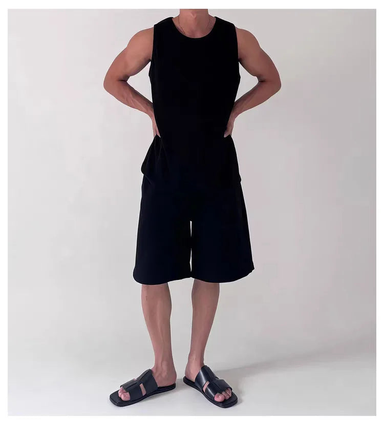 Men's White Ribbed Tank Top Summer Loose Fit Round Neck Gym Workout Sleeveless T-Shirt Sport Breathable Muscle Vest