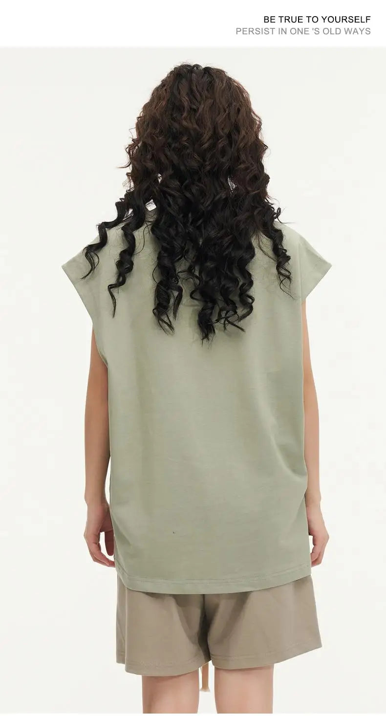 270gsm Summer Tank TopSleeveless T shirt 100% Cotton Solid Color Men Oversized Causal O-neck Basic T-shirt High Quality