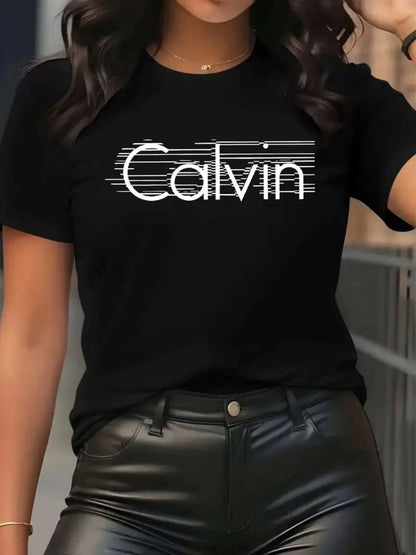 Calvin Women's T-Shirt Leisure Fashion Short Sleeve Cotton Tees High Quality Comfortable Brand T-shirt Summer Streetwear