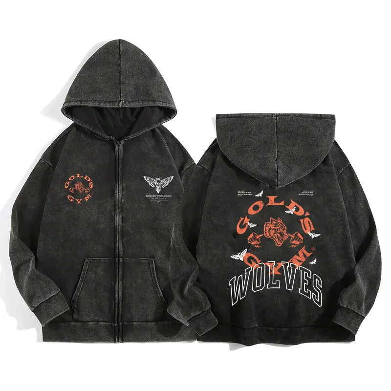 Darc Wolves Sport Zip Up Hoodies for Unisex Cotton Print Gothic Harajuku Jacket Hooded Sweatshirts Casual Manga Pullover