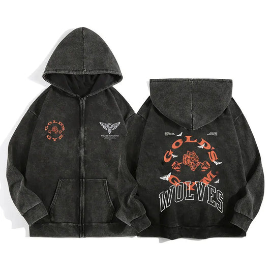 Darc Wolves Sport Zip Up Hoodies for Unisex Cotton Print Gothic Harajuku Jacket Hooded Sweatshirts Casual Manga Pullover