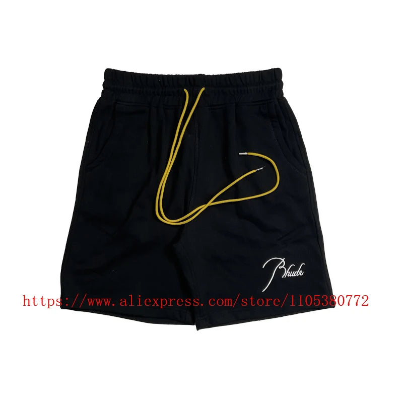 Latest Style RHUDE Men's  Casual Shorts Hip Hop Elastic Waist Drawstring Zip Pocket Summer Street Leisure Beach Shorts