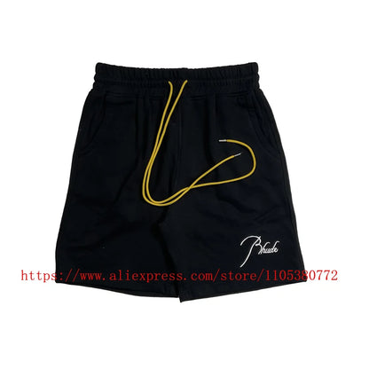 Latest Style RHUDE Men's  Casual Shorts Hip Hop Elastic Waist Drawstring Zip Pocket Summer Street Leisure Beach Shorts