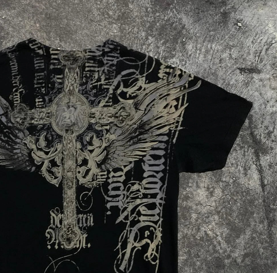 Southpole Y2K Vintage Cotton Graphic Tee Distressed Oversized Unisex T-Shirt with Gothic Print Streetwear Retro Soft Shirt Man