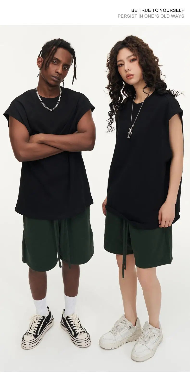 270gsm Summer Tank TopSleeveless T shirt 100% Cotton Solid Color Men Oversized Causal O-neck Basic T-shirt High Quality