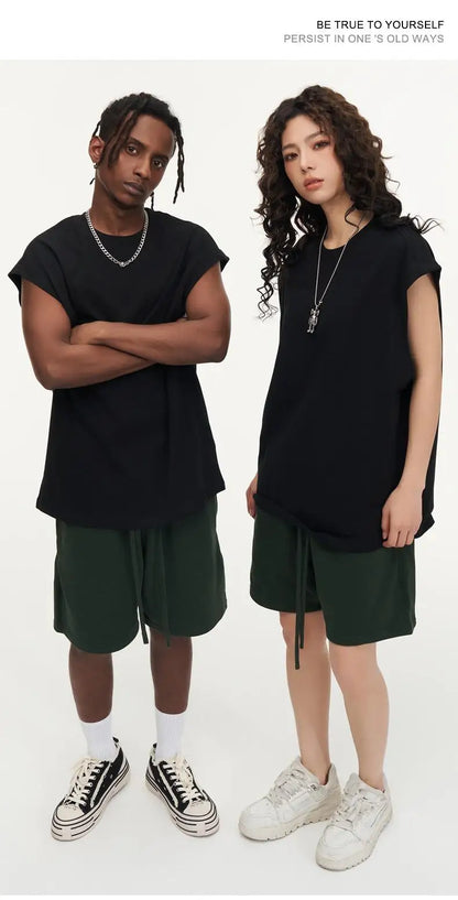 270gsm Summer Tank TopSleeveless T shirt 100% Cotton Solid Color Men Oversized Causal O-neck Basic T-shirt High Quality