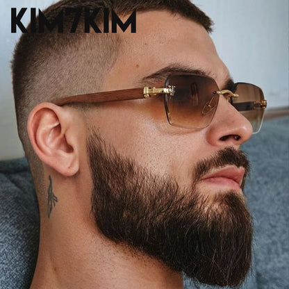 Square Rimless Photochromic Sunglasses Men Vintage Sun Glasses Luxury Designer Shades Male Cut Lenses Frameless Eyewear