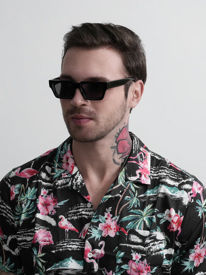 Ruiao fashion black small rectangular thick frame sunglasses for men and women rectangular summer wear shades