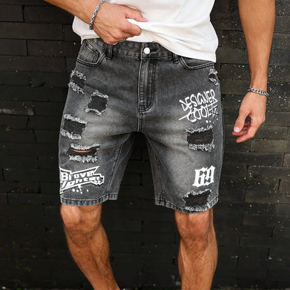 Wholesale Men's Distressed Shorts, Fashionable Jeans, Summer Casual Style, Mid-Waist, Light Color, Woven