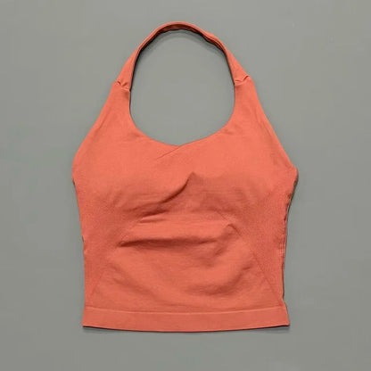 Histello Longline Strappy Top Women Sports Tank Halter Seamless Ruched Backless Gym Activewear Workout Yoga Fitness Tops