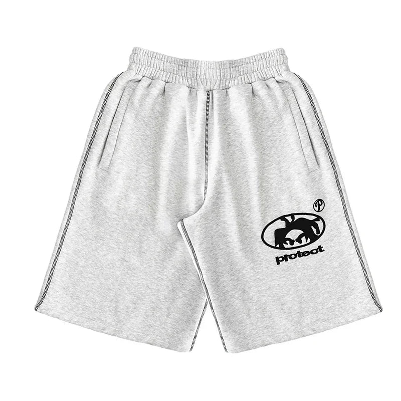 Grey Cotton Y2K Hiphop Streetwear Shorts European Street Style Trendy Baggy Casual Cargo Urban Casual Wear Fashion