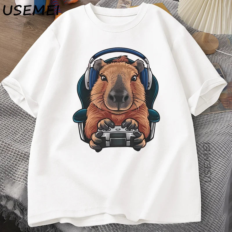 Unisex Gamer Capybara Shirt, Capybara Tank Top, Graphic Cute Rodent T-shirt, Funny Animal Gaming with Controller, Unique