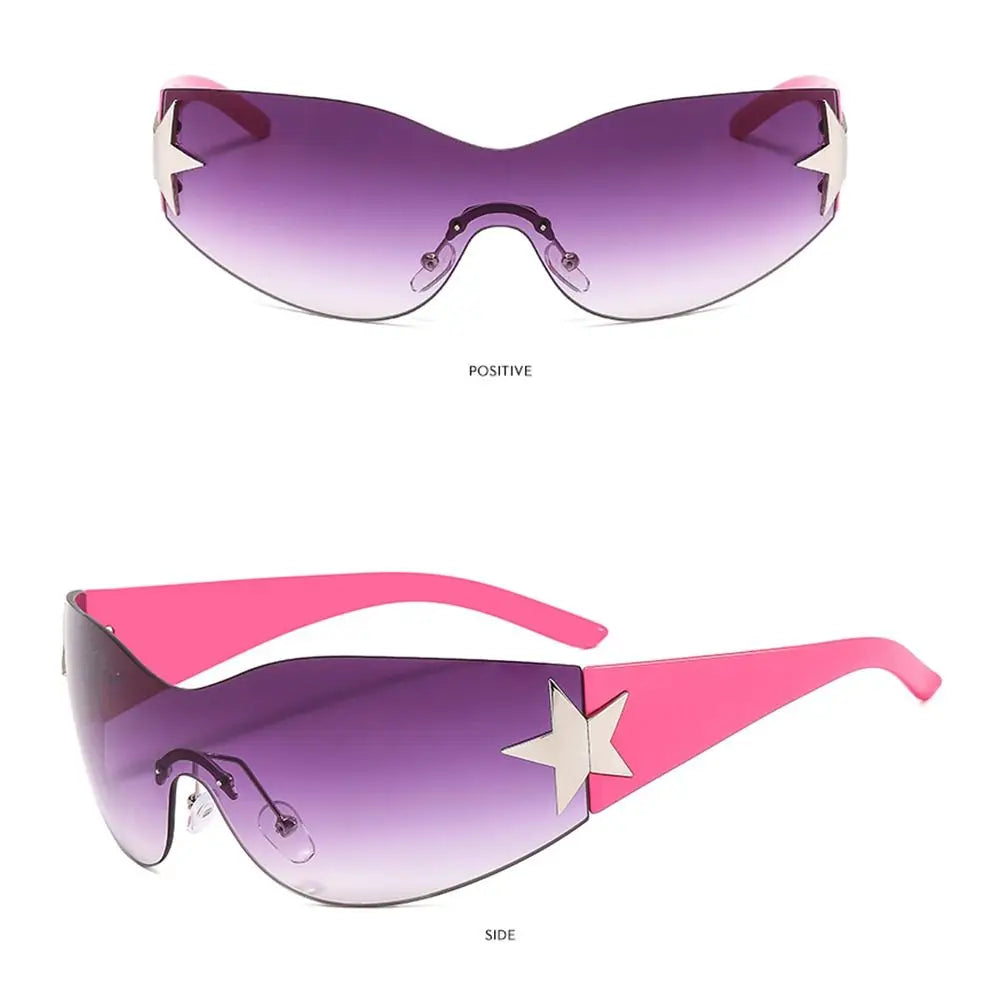 Rimless Punk Sunglasses Goggle Women Men Luxury Brand Wrap Around Sun Glasses Five Star Eyewear Sports One Piece Shades