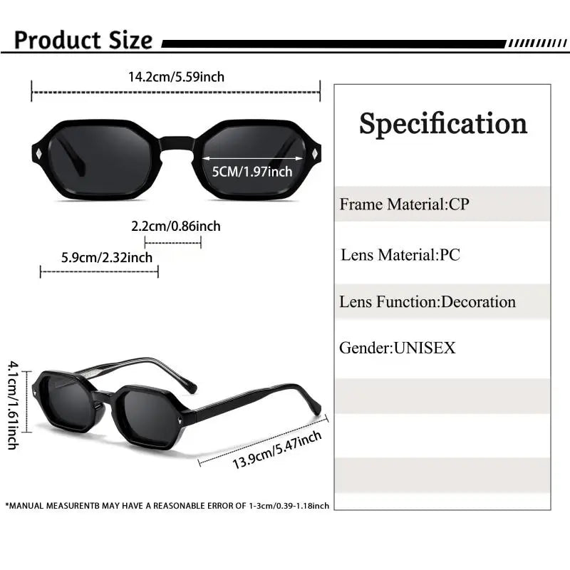 CATERSIDE Polygon Sunglasses Fashion Men Small Frame Gradient Lens Sun Glasses for Summer Beach Party Ideal Choice for Gifts
