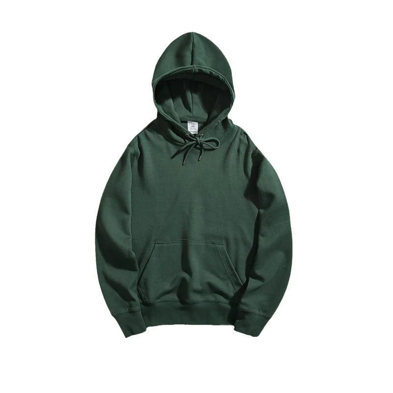 Oversize Hoodie Sweatshirt Pure Color Fleece Lined Couple Style High Quality Green Heavyweight Hooded Jacket for Men And Women