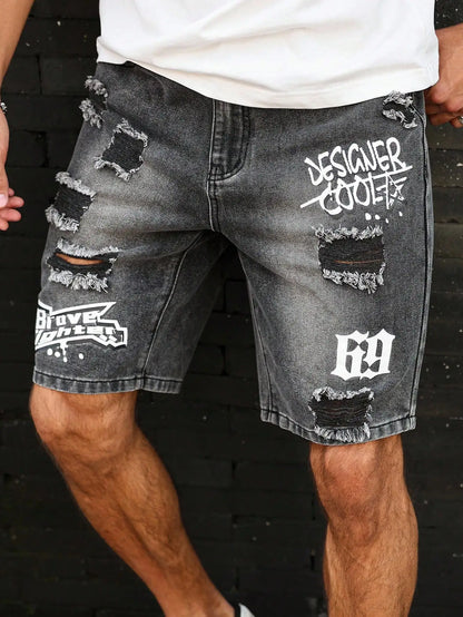 Wholesale Men's Distressed Shorts, Fashionable Jeans, Summer Casual Style, Mid-Waist, Light Color, Woven