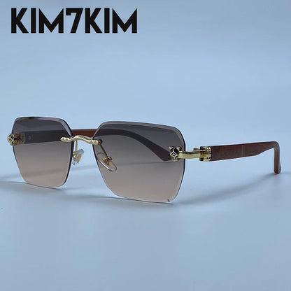 Square Rimless Photochromic Sunglasses Men Vintage Sun Glasses Luxury Designer Shades Male Cut Lenses Frameless Eyewear