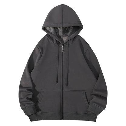 Women Oversized Zip Up Hoodie Solid Black Loose Full Zipper Hooded Sweatshirt Casual Pocket Streetwear Soft Thick Hooded Jacket