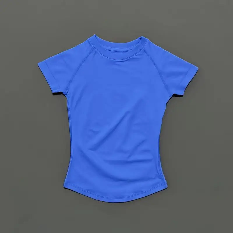 Histello Women Short Sleeve Sports T-Shirt Round Neck Breathable Stretchy Quick Dry Top Yoga Gym Running Fitness Activewear