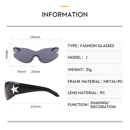 Rimless Punk Sunglasses Goggle Women Men Luxury Brand Wrap Around Sun Glasses Five Star Eyewear Sports One Piece Shades