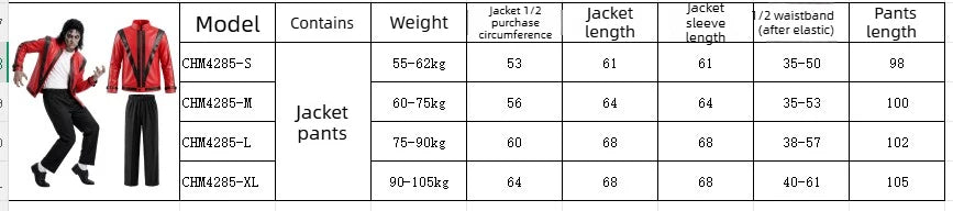 Adults Michael Red Faux Leather Jacket Pant Set Jackson Fashion Music Idol Character Creative Halloween Stage Performance Suits