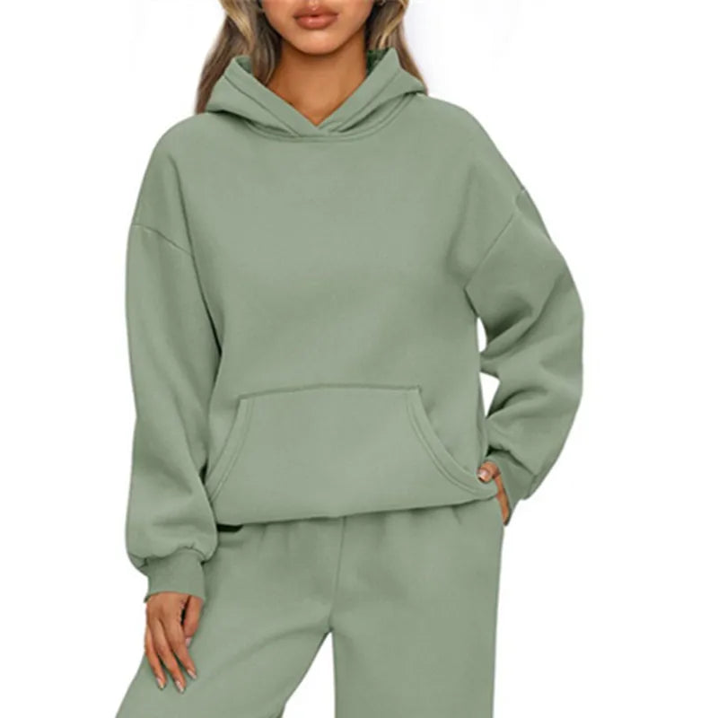 Casual Sports hoodie Sweatshirt Solid-color long-sleeve Women's Fashion Loose hoodie Women's tops pullover
