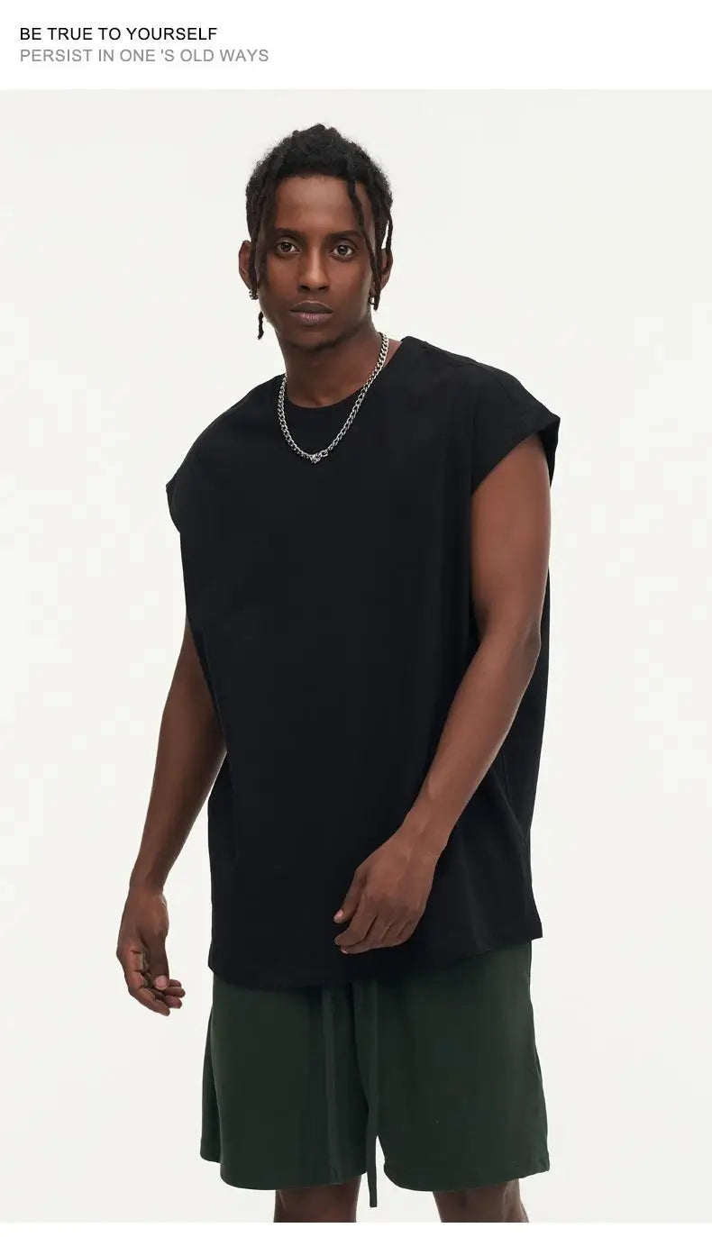 270gsm Summer Tank TopSleeveless T shirt 100% Cotton Solid Color Men Oversized Causal O-neck Basic T-shirt High Quality