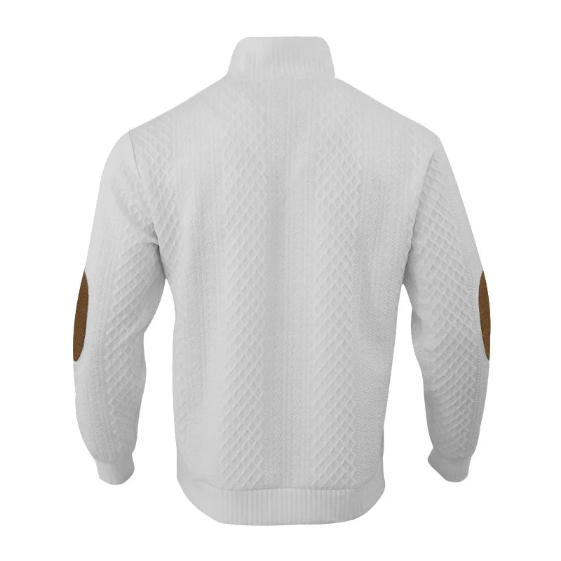 Men's European Size Jacquard Stand-Collar Long-Sleeve Hoodie - Outdoor Casual Knitwear