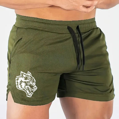 Wolf Logo Quick Dry Mesh Single Layer Running Gym Fitness Bodybuilding Training Shorts Men Jogging Sports Bottoms